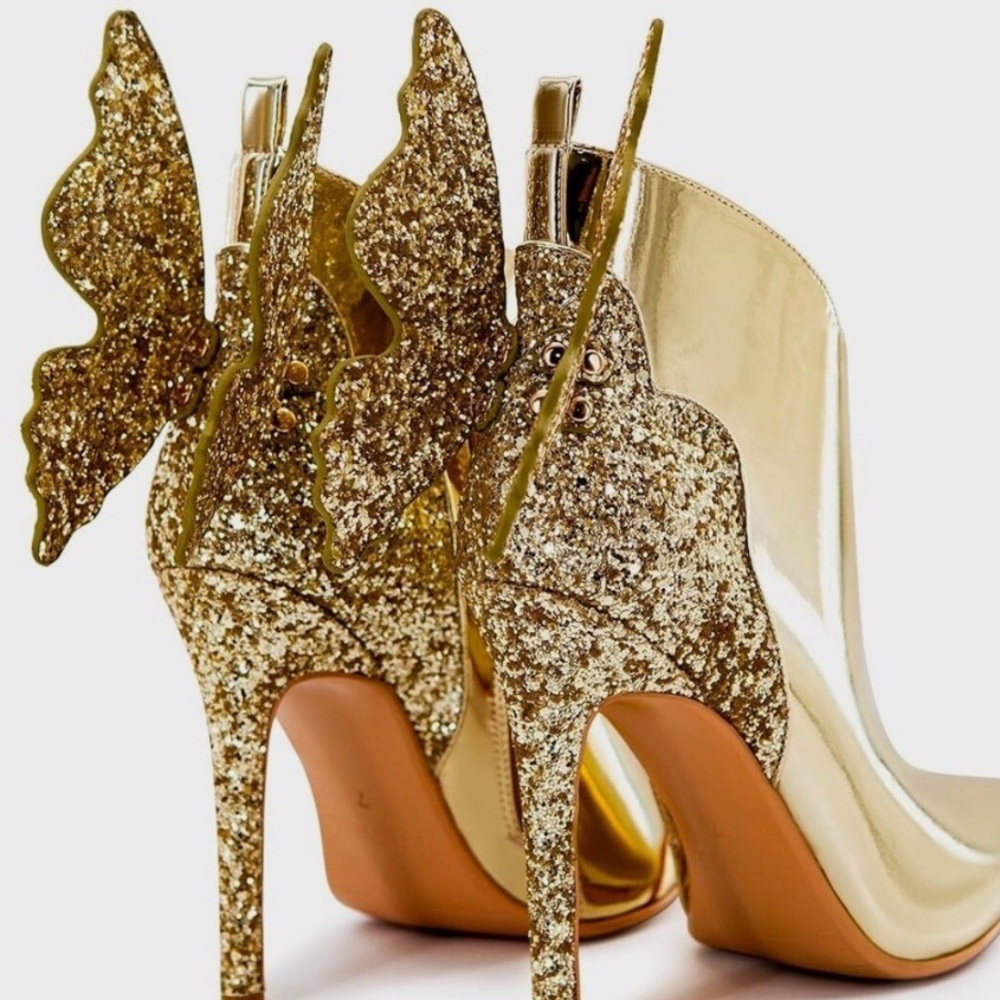 Ankle Boots Back Butterfly Sexy Pointed Toe Sz 5.5 Stiletto Booties Sparkly High - Picture 4 of 8